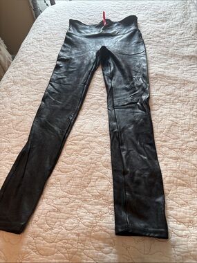 SPANX Black Faux Leather Skinny Jeans medium
